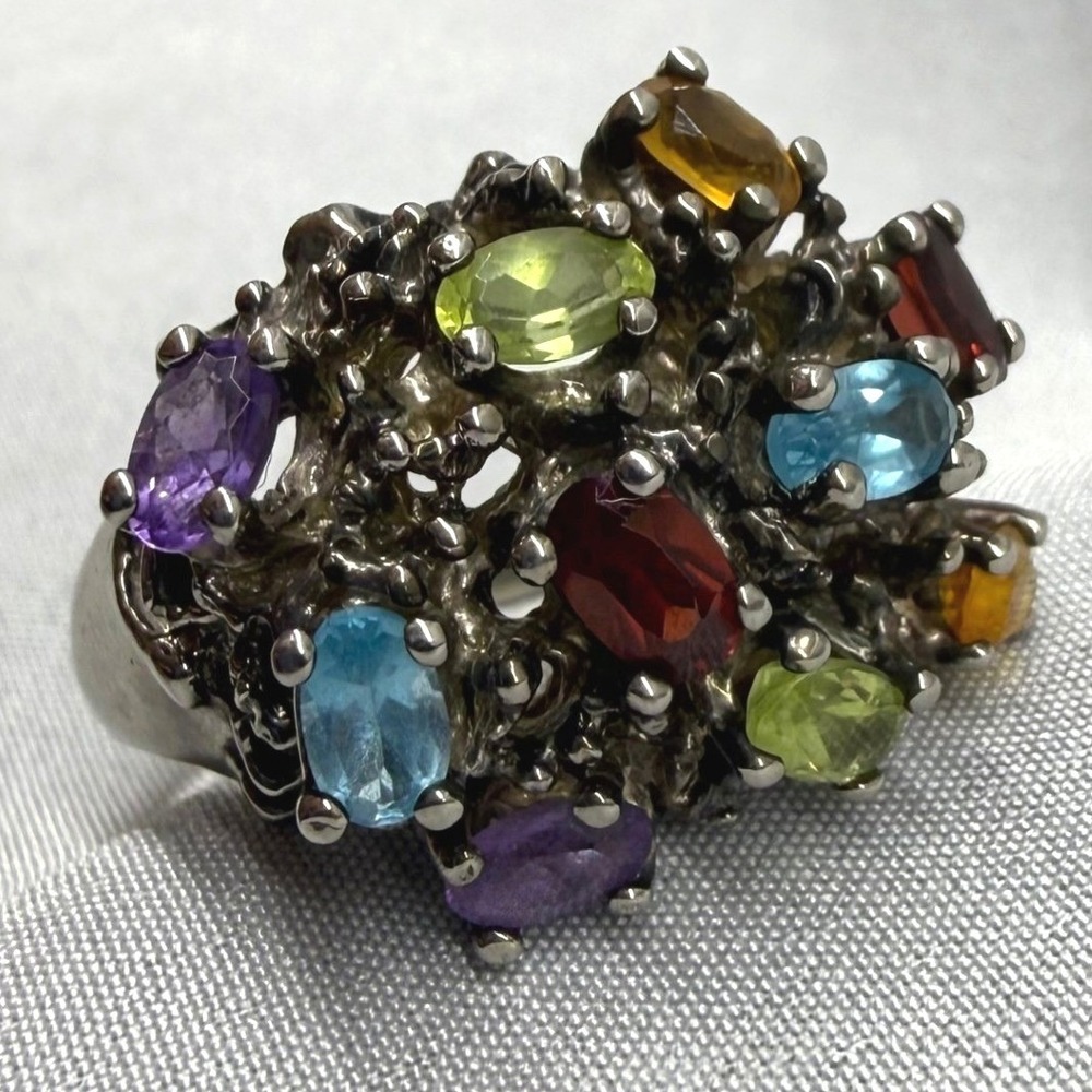 Unbranded Cluster Ring Womens Size 9 Silver Excellent Multi Gemstone Sterling